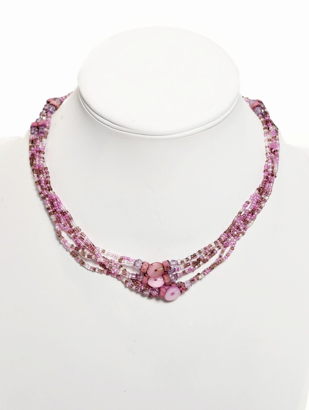 Vintage Boho 6 Strand Seed Beaded Necklace